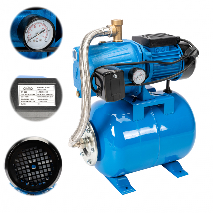 Hidrofor 24 litri, Micul Fermier 0,75KW 24L AUTOJET-750L, absorbtie 9 m, inaltime 46 m, 2.2 mc/h [4]