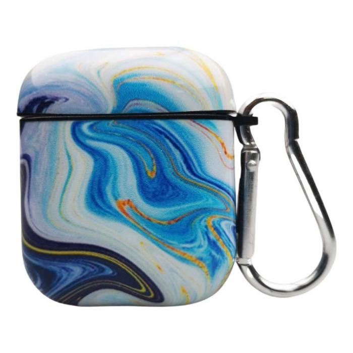 Husa AirPods cu Inel Prindere Marble Albastru [6]