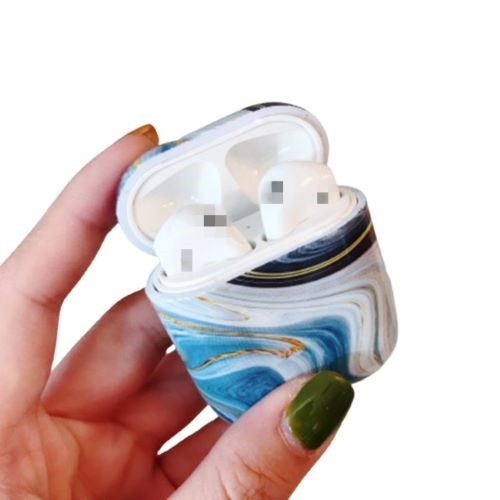 Husa AirPods cu Inel Prindere Marble Albastru [2]