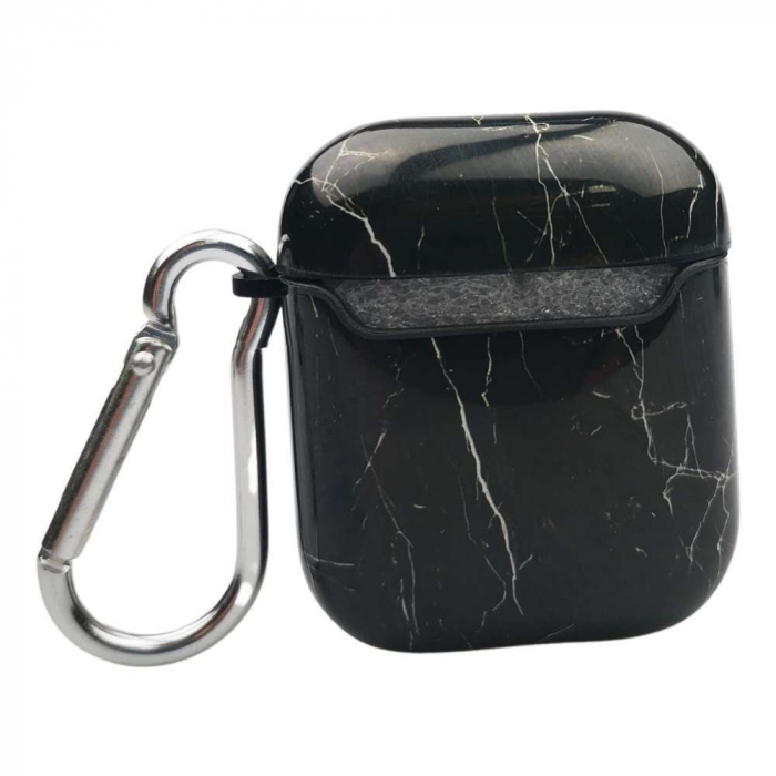 Husa AirPods cu Inel Prindere Marble Negru [7]