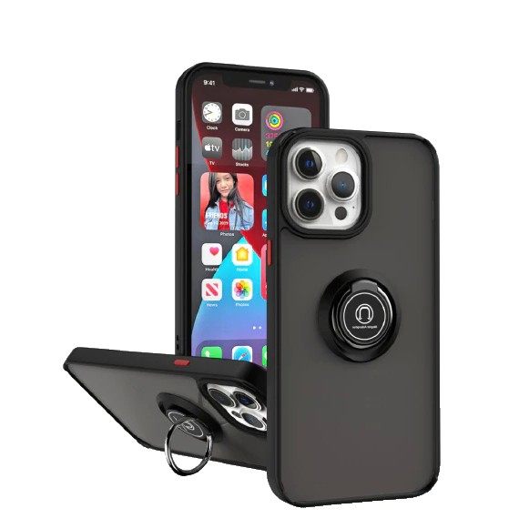 Husa Anti Fall Metal Bracket pentru Apple iPhone 11, Rezistenta la socuri, Margini colorate, Cu inel de prindere magnetic, Flippy, Negru [2]