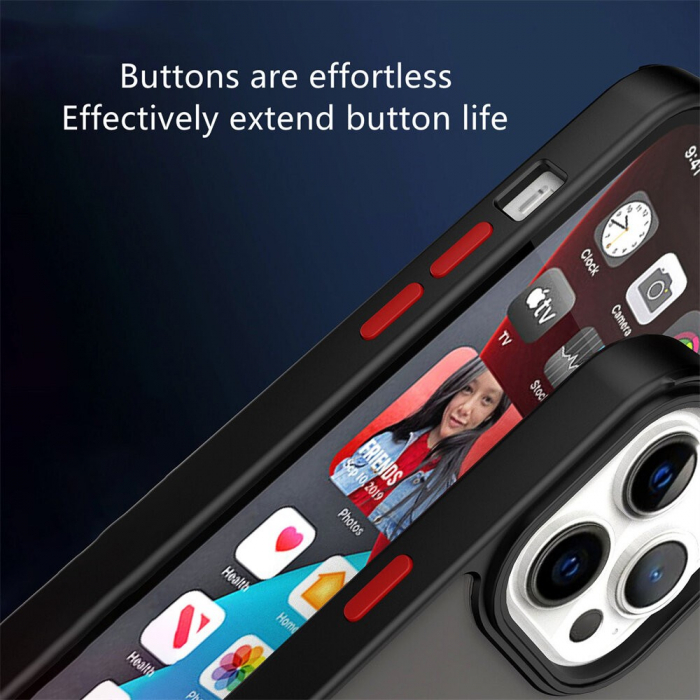 Husa Anti Fall Metal Bracket pentru Apple iPhone 11, Rezistenta la socuri, Margini colorate, Cu inel de prindere magnetic, Flippy, Negru [5]