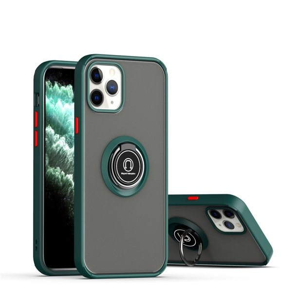 Husa Anti Fall Metal Bracket pentru Apple iPhone 14, Rezistenta la socuri, Margini colorate, Cu inel de prindere magnetic, Flippy, Verde [2]