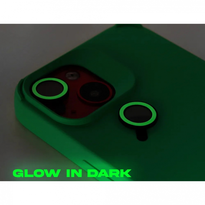 Husa Apple iPhone 14, Flippy, din Silicon Lichid, Interior din Microfibra, Lentile Fosforescente de Protectie Camera, Anti Amprenta, Rezistenta la Socuri, Verde [5]