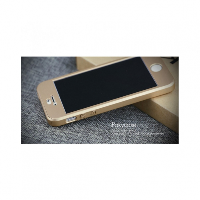 Husa Apple iPhone 5/5S/SE IPAKY Full Cover 360 Auriu cu Folie Cadou [8]