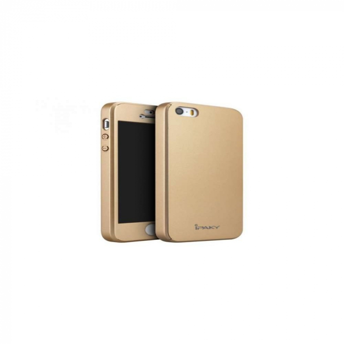 Husa Apple iPhone 5/5S/SE IPAKY Full Cover 360 Auriu cu Folie Cadou [2]