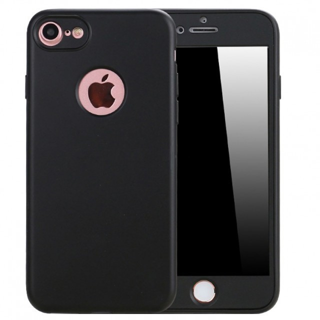 Husa Apple iPhone 7 Full Silicone 360 Negru + Folie de protectie [3]