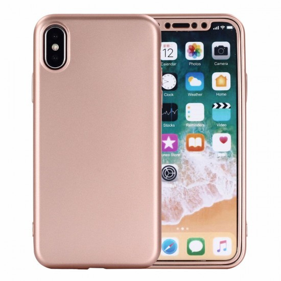 Husa Apple iPhone 7 Full Silicone 360 Roz Auriu + Folie de protectie [2]