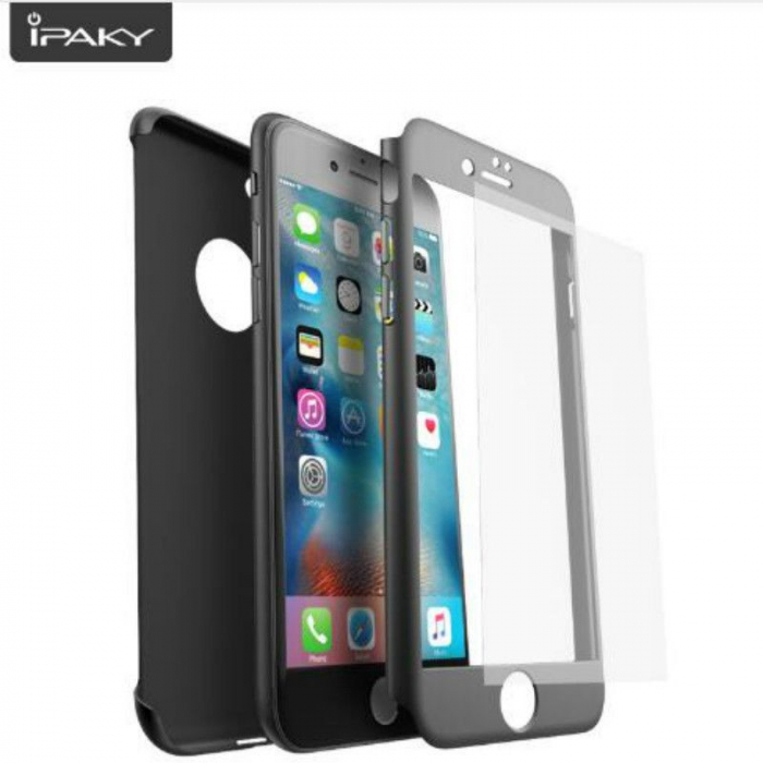 Husa Apple iPhone 7 IPAKY Full Cover 360 Negru + Folie Cadou [6]