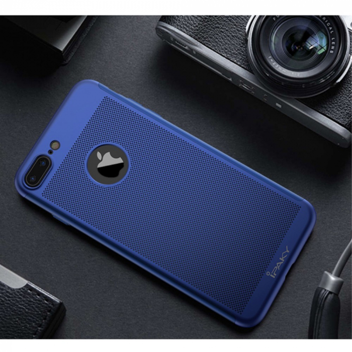 Husa Apple iPhone 7 Plus IPAKY Full Cover 360 Air cu Gauri Albastru + Folie Sticla [3]