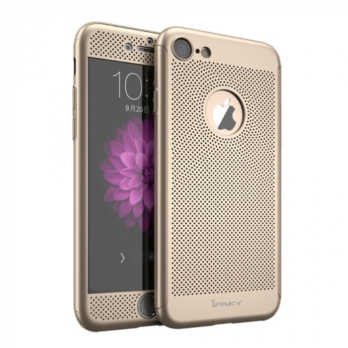 Husa Apple iPhone 7 Plus IPAKY Full Cover 360 Air cu Gauri Auriu + Folie Sticla [1]