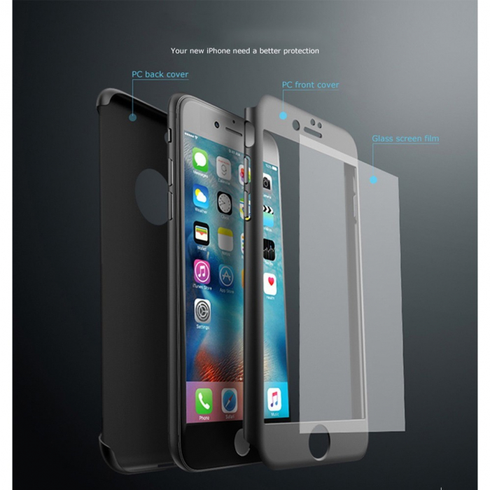 Husa Apple iPhone 7 Plus IPAKY Full Cover 360 Albastru + Folie Cadou [4]