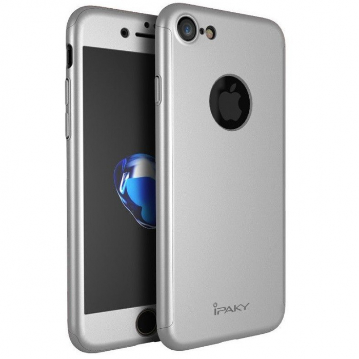 Husa Apple iPhone 7 Plus IPAKY Full Cover 360 Argintiu + Folie Cadou [5]