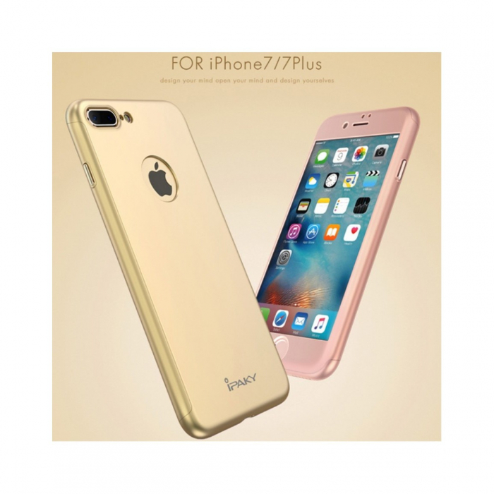 Husa Apple iPhone 7 Plus IPAKY Full Cover 360 Auriu + Folie Cadou [6]