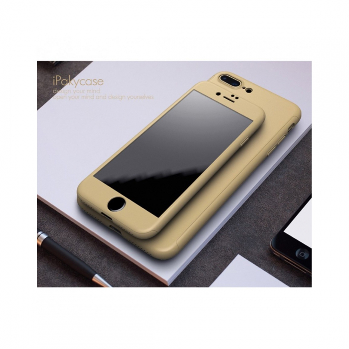 Husa Apple iPhone 7 Plus IPAKY Full Cover 360 Auriu + Folie Cadou [3]