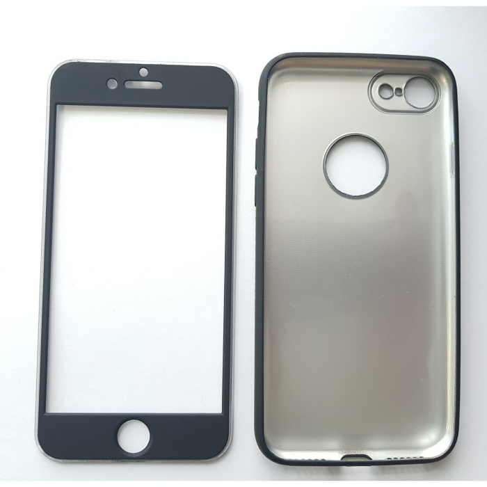 Husa Apple iPhone 8 Full Silicone 360 Negru + Folie de protectie [7]