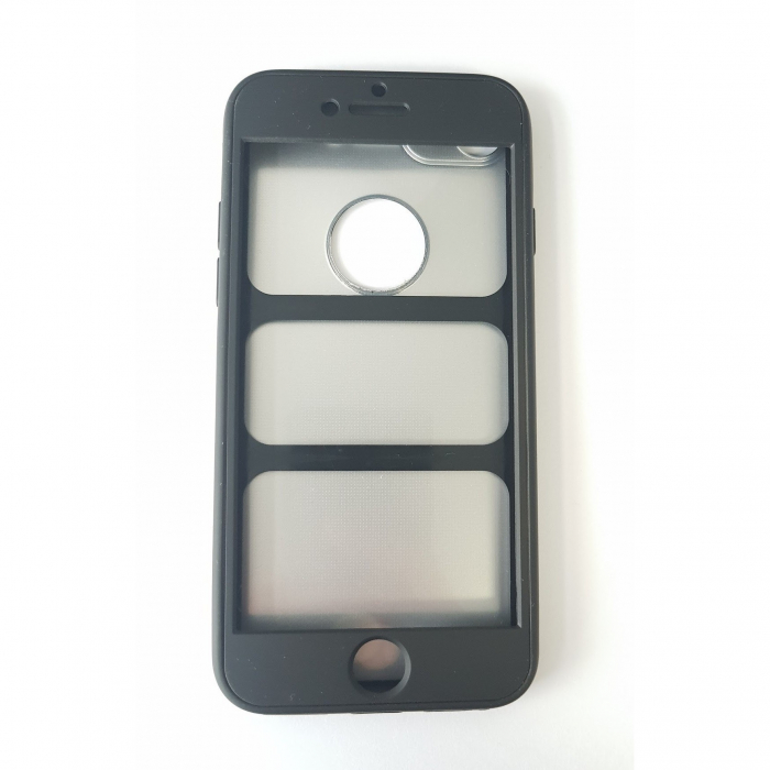 Husa Apple iPhone 8 Full Silicone 360 Negru + Folie de protectie [4]