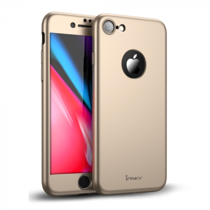 Husa Apple iPhone 8 IPAKY Full Cover 360 Auriu + Folie Cadou [5]
