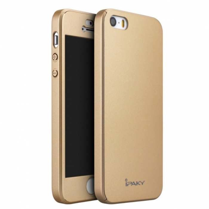 Husa Apple iPhone 8 IPAKY Full Cover 360 Auriu + Folie Cadou [2]