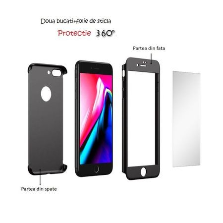Husa Apple iPhone 8 Plus IPAKY Full Cover 360 Negru + Folie Cadou [5]