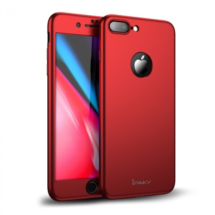 Husa Apple iPhone 8 Plus IPAKY Full Cover 360 Rosu + Folie Cadou [3]