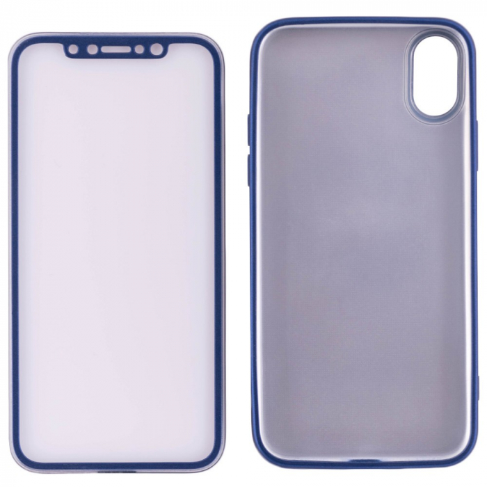 Husa Apple iPhone X Full Silicone 360 Albastru + Folie de protectie [3]