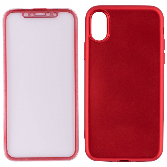 Husa Apple iPhone X Full Silicone 360 Rosu + Folie de protectie [6]
