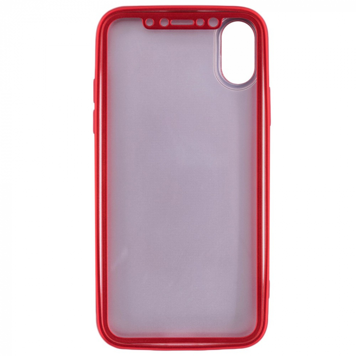 Husa Apple iPhone X Full Silicone 360 Rosu + Folie de protectie [5]