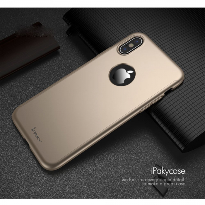 Husa Apple iPhone X IPAKY Full Cover 360 Auriu + Folie Cadou [7]