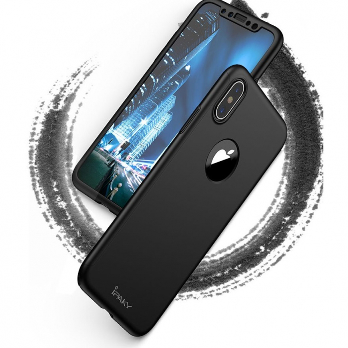 Husa Apple iPhone X IPAKY Full Cover 360 Negru + Folie Cadou [4]