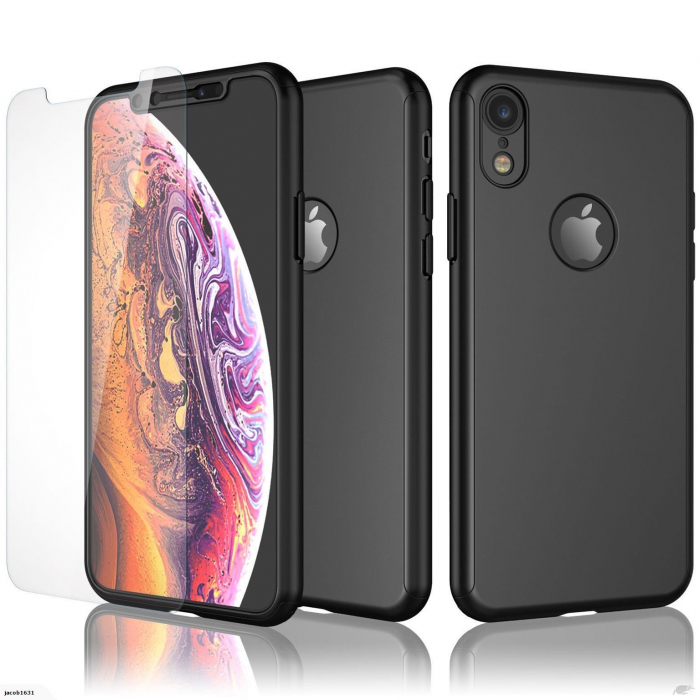 Husa Apple iPhone XR Full Cover 360 Negru + Folie de protectie [4]