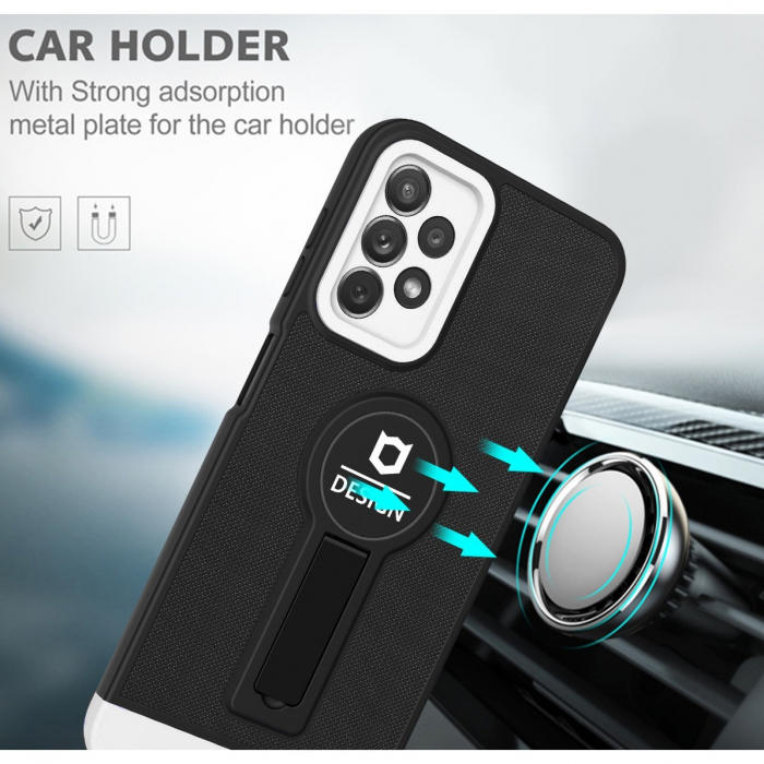 Husa Armor Design cu Stand pentru Apple iPhone 14 Plus (6.7) Negru/Alb, Suport Auto Magnetic, Protectie Antisoc, Flippy [4]