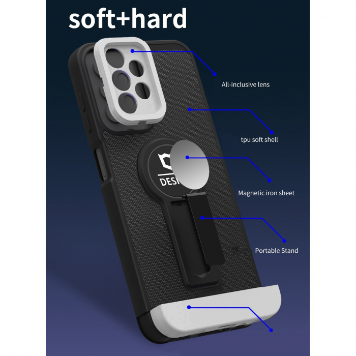 Husa Armor Design cu Stand pentru Apple iPhone 14 Plus (6.7) Negru/Alb, Suport Auto Magnetic, Protectie Antisoc, Flippy [3]