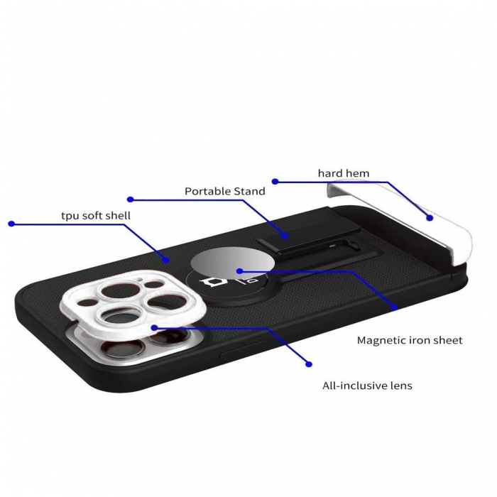Husa Armor Design cu Stand pentru Apple iPhone 14 Plus (6.7) Negru/Alb, Suport Auto Magnetic, Protectie Antisoc, Flippy [6]