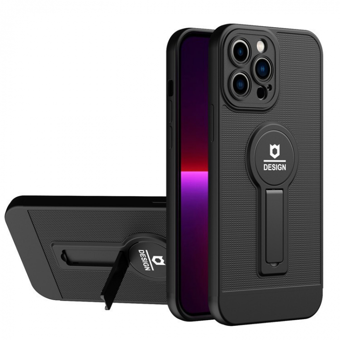 Husa Armor Design cu Stand pentru Apple iPhone 14 Plus (6.7) Negru, Suport Auto Magnetic, Protectie Antisoc, Flippy [1]