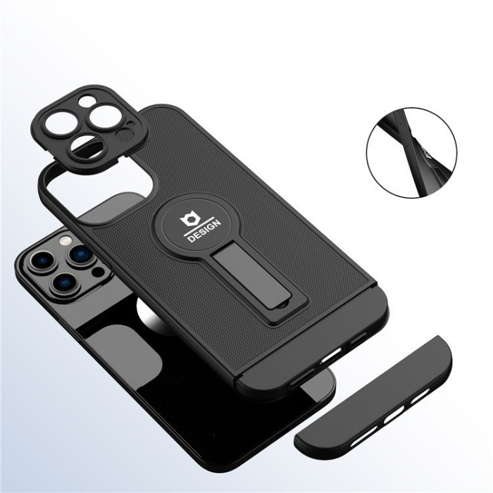 Husa Armor Design cu Stand pentru Apple iPhone 14 Plus (6.7) Negru, Suport Auto Magnetic, Protectie Antisoc, Flippy [5]