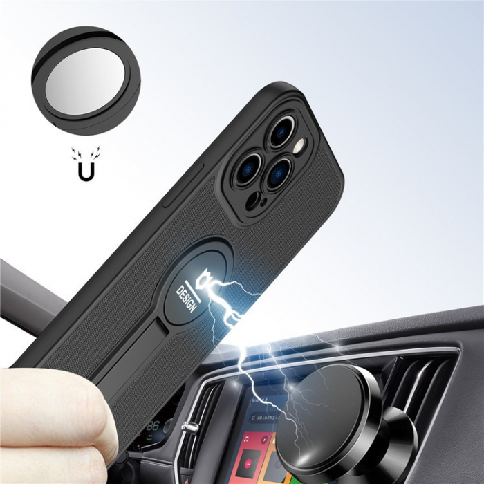 Husa Armor Design cu Stand pentru Apple iPhone 14 Plus (6.7) Negru, Suport Auto Magnetic, Protectie Antisoc, Flippy [3]