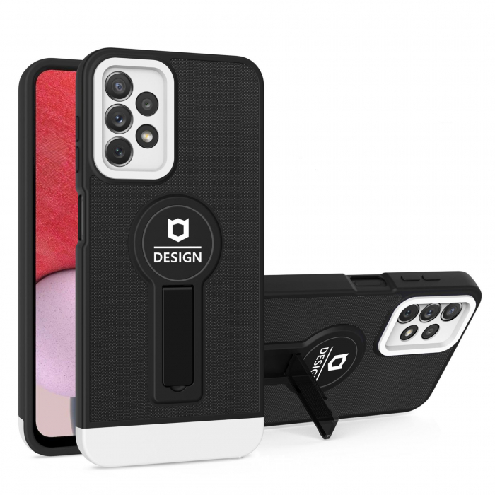 Husa Armor Design cu Stand pentru iPhone 13, Negru/Alb, Suport Auto Magnetic, Wireless Charge, Protectie Antisoc, Flippy [2]