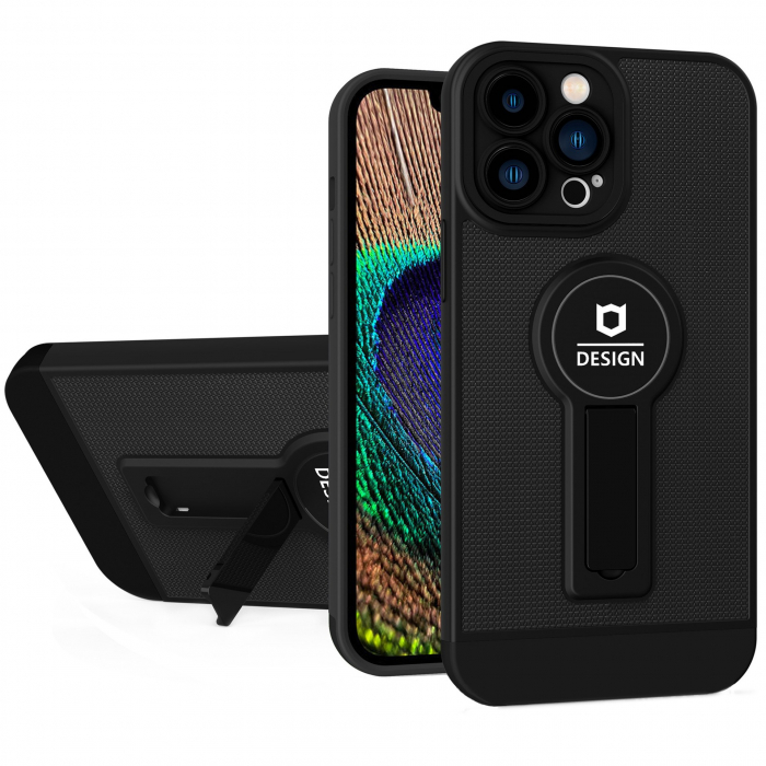Husa Armor Design cu Stand pentru iPhone 13 Pro Max, Negru, Suport Auto Magnetic, Wireless Charge, Protectie Antisoc, Flippy [2]