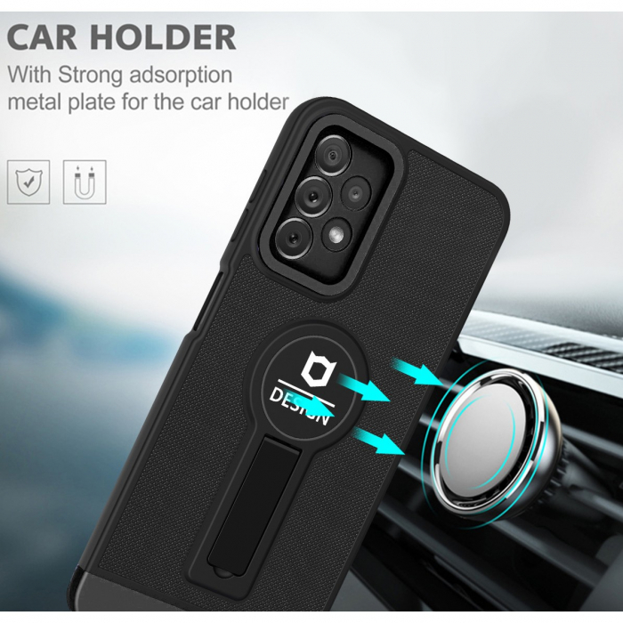Husa Armor Design cu Stand pentru Samsung Galaxy A02s/ A03s, Negru, Suport Auto Magnetic, Wireless Charge, Protectie Antisoc, Flippy [4]