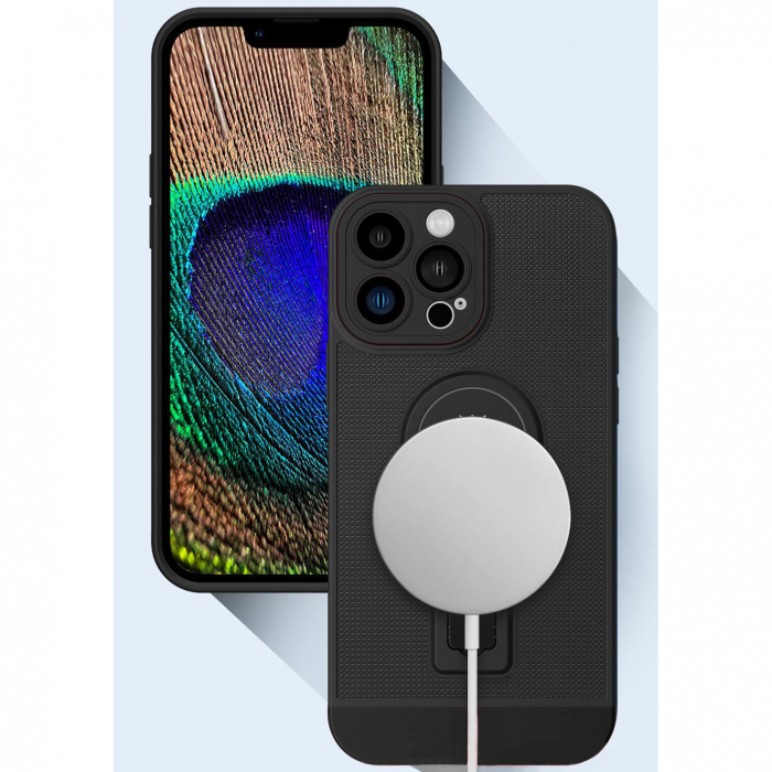 Husa Armor Design cu Stand pentru Samsung Galaxy A02s/ A03s, Negru, Suport Auto Magnetic, Wireless Charge, Protectie Antisoc, Flippy [5]