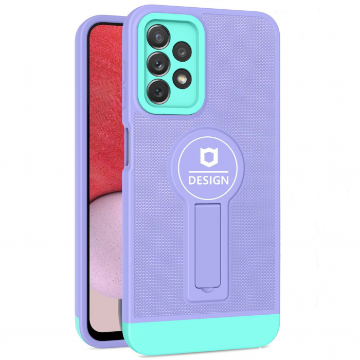 Husa Armor Design cu Stand pentru Samsung Galaxy A03, Mov/Albastru, Suport Auto Magnetic, Wireless Charge, Protectie Antisoc, Flippy [1]