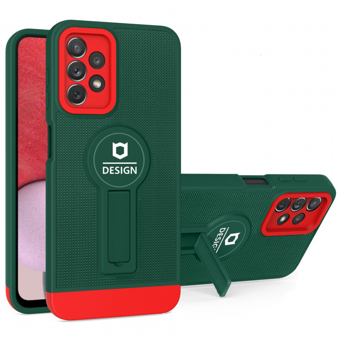 Husa Armor Design cu Stand pentru Samsung Galaxy A03, Verde/Rosu, Suport Auto Magnetic, Wireless Charge, Protectie Antisoc, Flippy [2]