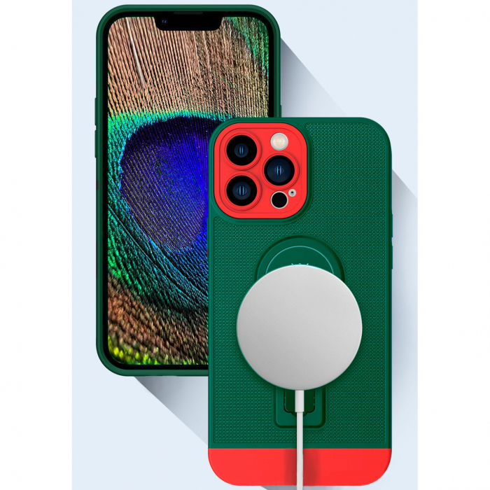 Husa Armor Design cu Stand pentru Samsung Galaxy A03, Verde/Rosu, Suport Auto Magnetic, Wireless Charge, Protectie Antisoc, Flippy [4]