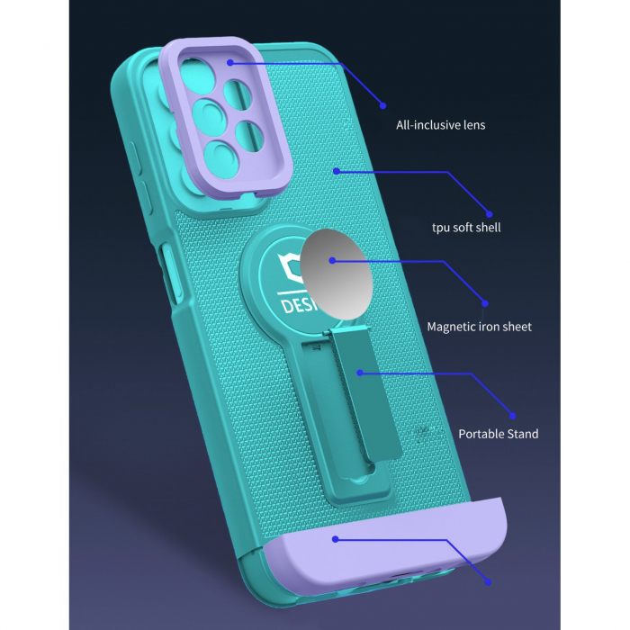 Husa Armor Design cu Stand pentru Samsung Galaxy A13 4G, Blue/Mov, Suport Auto Magnetic, Wireless Charge, Protectie Antisoc, Flippy [4]