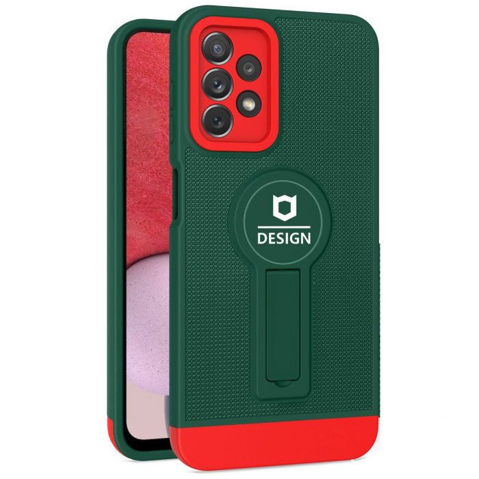 Husa Armor Design cu Stand pentru Samsung Galaxy A32 4G, Verde/Rosu, Suport Auto Magnetic, Wireless Charge, Protectie Antisoc, Flippy [1]