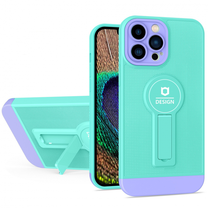 Husa Armor Design cu Stand pentru Samsung Galaxy A53 5G, Blue/Mov, Suport Auto Magnetic, Wireless Charge, Protectie Antisoc, Flippy [2]