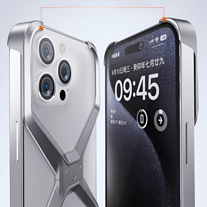 Husa Armor X Compatibila cu iPhone 15 Pro Max, Flippy, Aliaj de Aluminiu, Antisoc, Antizgarieturi, Impermeabila, Margini cu 2 Straturi, Aderent, Montare Usoara, Surubelnita Inclusa, Gri Metalizat [4]