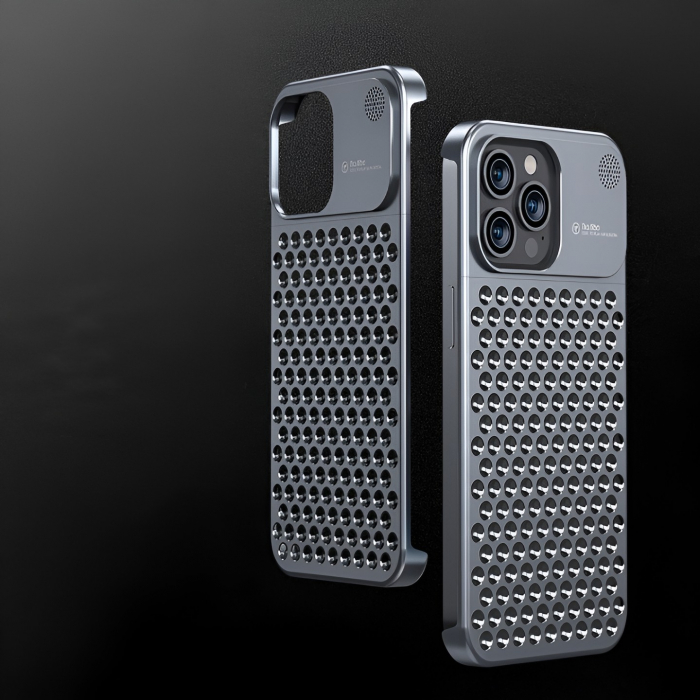 Husa Aromaterapia Compatibila cu iPhone 15 Pro, Flippy, Antisoc, Antizgariere, Protectie Camera si Supraincalzire, din Aliaj de Aluminiu, Gri [8]