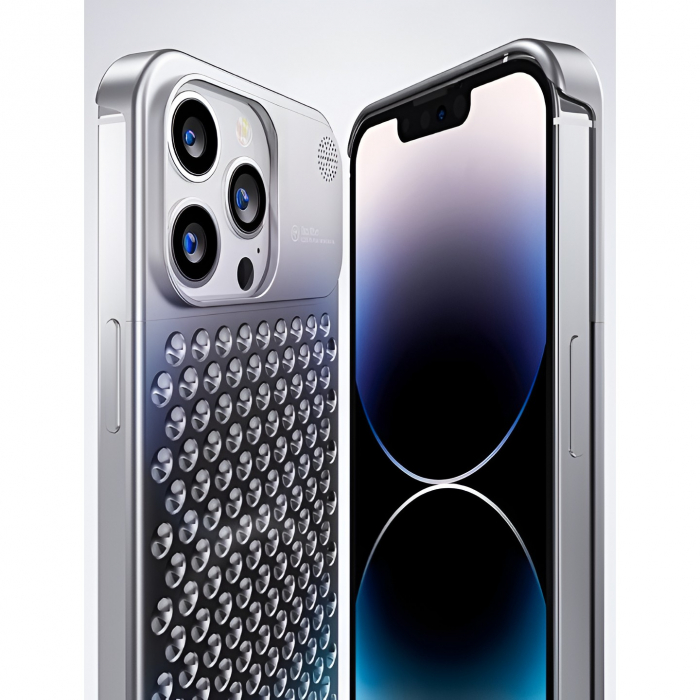 Husa Aromaterapia Compatibila cu iPhone 15 Pro Max, Flippy, Antisoc, Antizgariere, Protectie Camera si Supraincalzire, din Aliaj de Aluminiu, Argintiu [11]